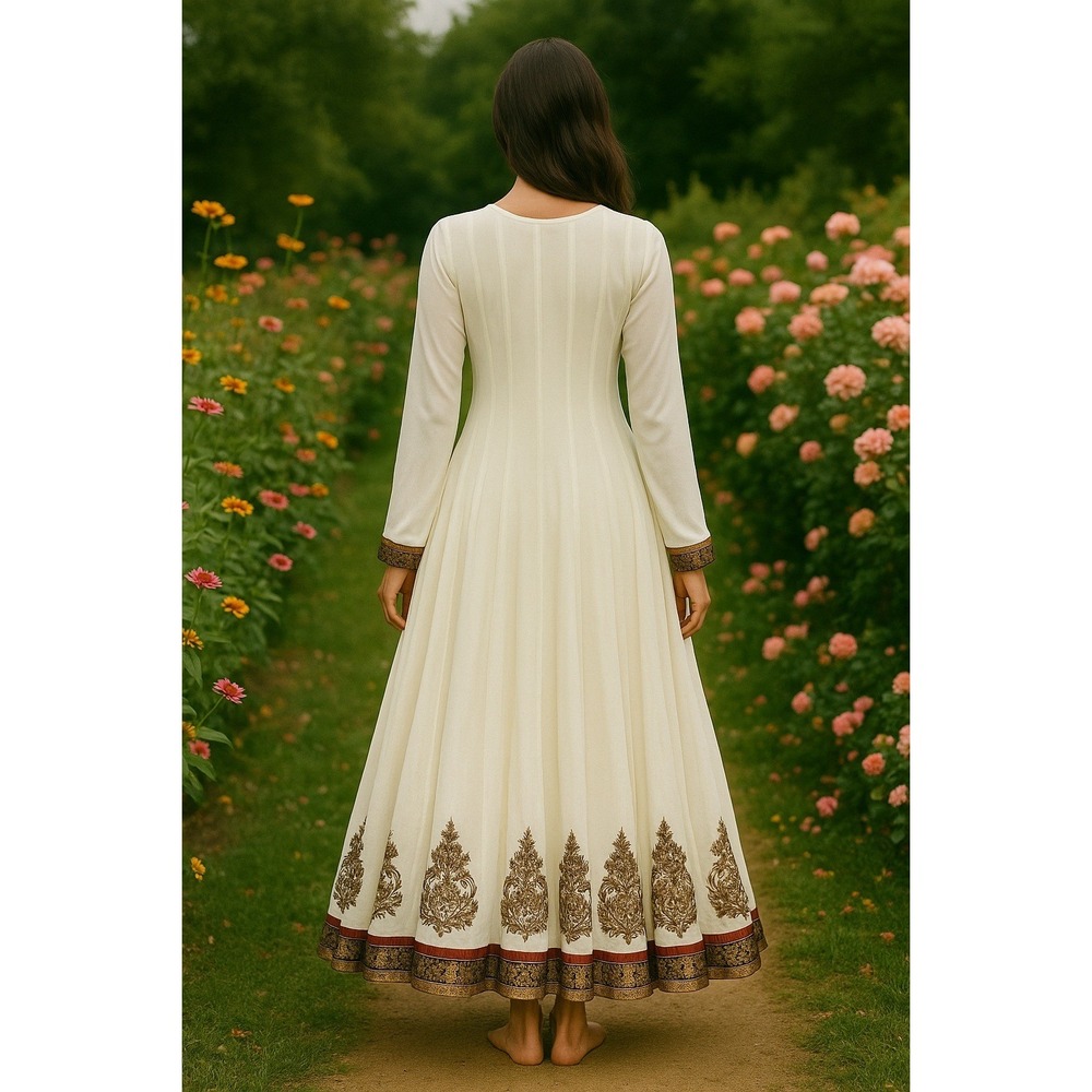 VNTG Bohemian Women's Size 38 Ivory Embroidered  Maxi Dress Prairie Cottagecore - Picture 3 of 14